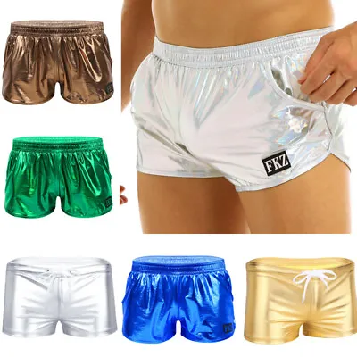 Mens Shiny Metallic Hot Pants Shorts Trunks Swimsuits Dancewear Party Clubwear • £8.39