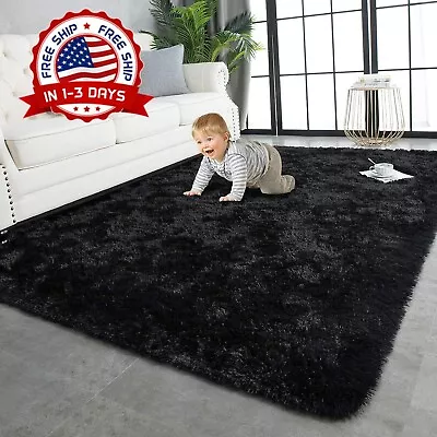 Alfombras Nego Para Habitacion 4x6 Ft Carpetas De Sala Salas Peludas Modernas • $49.99