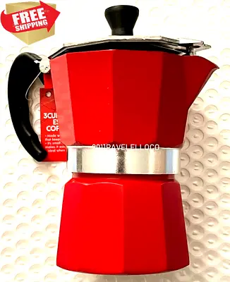 RED Stove Top Espresso Coffee Maker Pot Cappuccino Latte 3 Cup Cafetera Cubana • $18.89