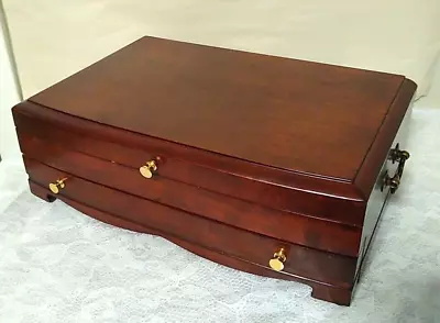 Reed & Barton Mahogany Wood Jewelry Box 1 Draw Hinged Top Storage Labeled • $64