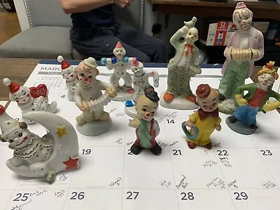 Vintage Porcelain Clown Figurines 11 Pc Lot • $18