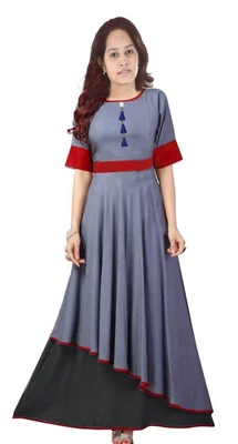 $45.95 • Buy Indian Women's Long Dress Wedding Wear Cotton Tunic Grey Frock Suit Maxi Dress