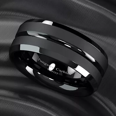 8Mm Tungsten Ring Wedding Band Black Brushed Comfort Fit Men Jewelry VBFOT • $11.09