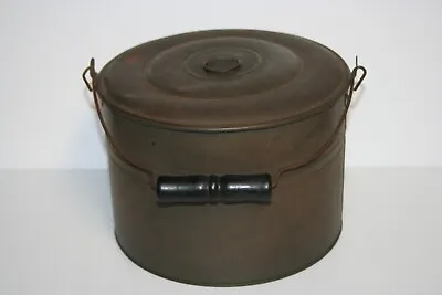 Antique Metal Pot Pail Bucket & Insert Lid W Lift Ring Wire Handle Wood Grip • $26.95