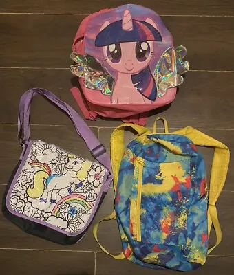 Girls Ruc Sac Back Pack Bundle X3 My Little Pony Tie Dye Reversible Sequin Bag • £7.49