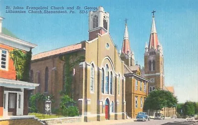 Postcard St James St George Churches Shenandoah Pennsylvania PA Linen • $4.99