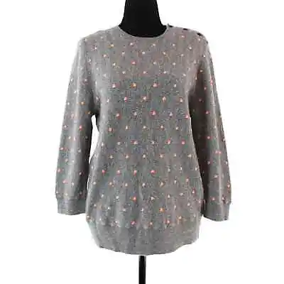 J. Crew Collection Italian Cashmere Grey Herringbone Knit Peach Dot Sweater XL • $70