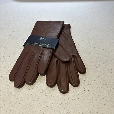 M&S Collection Womens Fine Leather Gloves Size S Tan Lined • £9.99