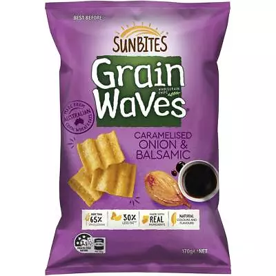 Sunbites Grain Waves Wholegrain Chips Caramelised Onion And Balsamic Pack 170g • $15