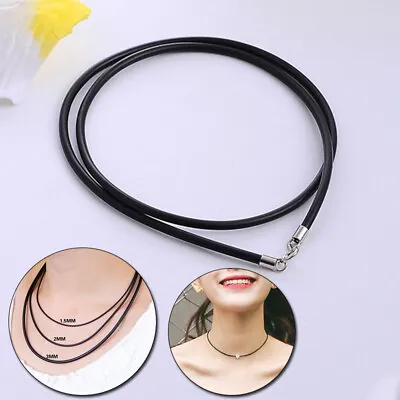 35-65cm Black Necklace Rope String Leather Cord Lobster Clasp Choker Men Women • £3.23