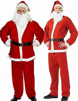 Adult Santa Claus Costume Suit Beard Hat Father Christmas Fancy Dress Mens Xmas • £7.50