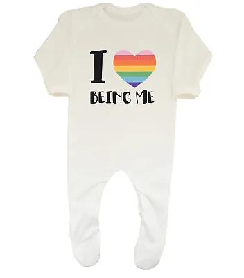 Pride Rainbow Heart Baby Grow Sleepsuit I Love Being Me LGBTQ+ Boys Girls Gift • £9.99