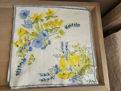 4 Vintage Vera Neumann Napkins Blue Yellow Floral Flowers Ladybug  • $24.99