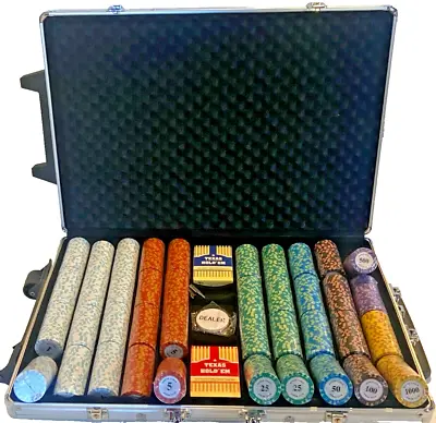 1000 Piece 14 Gram Clay Monte Carlo Casino Poker Chip Set With Rolling Case • $249.99