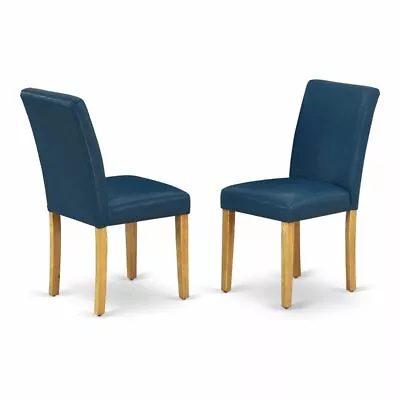 East West Furniture Abbott 35  Leather Dining Chairs In Oak/Blue (Set Of 2) • $128.47