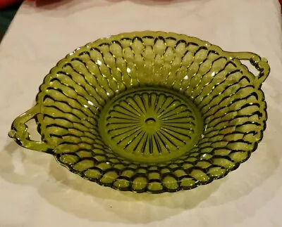 Vintage Indiana Green Glass Honeycomb Dish With Handles Candy Relish • $14.99