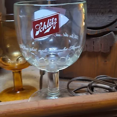 Vintage Schlitz Glass Goblet  The Beer That Made Milwaukee Famous  Cup  Barware • $6