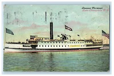 1908 Steamer Vermont Steamer Ship Lake Champlain New York NY Antique Postcard • $9.98