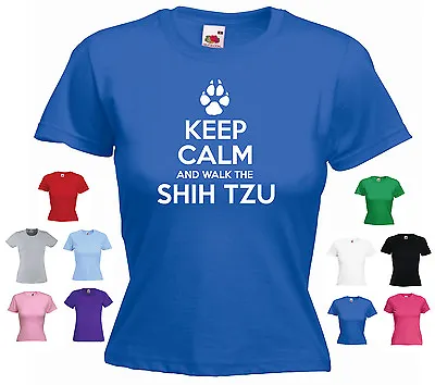 'Keep Calm And Walk The ShihTzu' Ladies / Girls Funny Dog Pet T-shirt Tee • £11.69