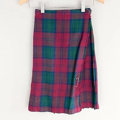 Fiona McDonald Plaid Red Green Pleated Scottish Wool Tartan Kilt Skirt 12 • $30