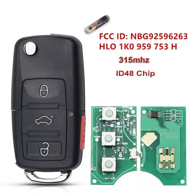 Uncut For Volkswagen HLO 1K0 959 753 H GTI CC EOS KEYLESS FLIP REMOTE KEY FOB • $17.71