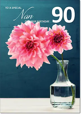 Doodlecards Nan Age 90 90th Birthday Card Pink Flowers In A Vase • £3.49