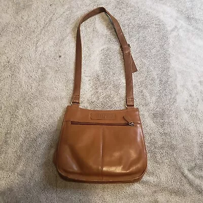 Liz Claiborne Crazy Horse Leather Saddle Bag Purse Brown Shoulder Vintage • $17