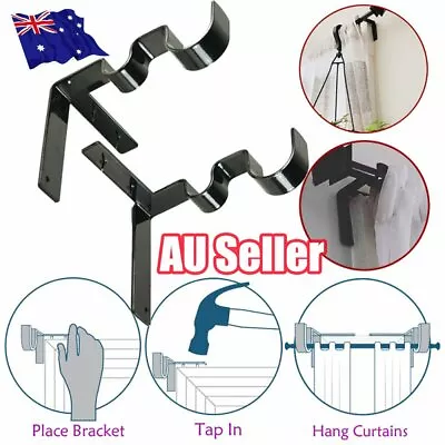 2pcs Into Window Kwik Hang Double Center Rod Bracket Support Curtain VH • $15.32