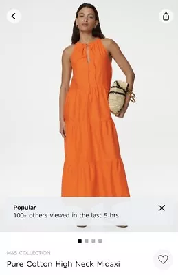 M&S New Marks And Spencer Orange Cotton Midaxi Beach Dress Size 12 RRP £39.50 • £19.99