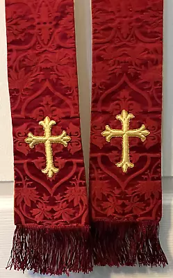 Beautiful Vintage Catholic Priests Red Brocade & Gold Stole • $13