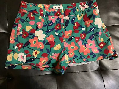 ELLE Women's Sexy Shorts~Green Floral~Cotton Spandex~ Size 10 • $8.79