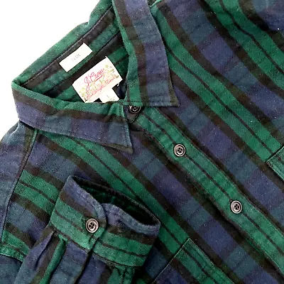 J CREW Men's Sz L Slim Fit Plaid Long-Sleeve Button-Up Mid-Weight Flannel Shirt • $16.75