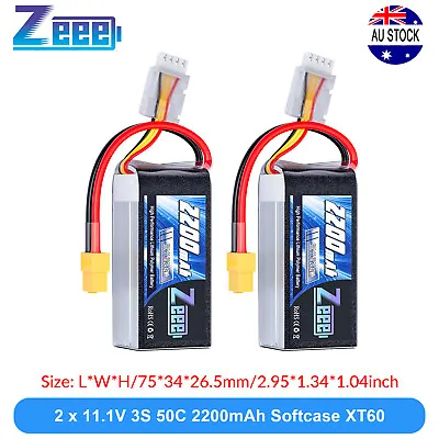 2x Zeee 3S Shorty Lipo Battery 2200mAh 11.1V 50C XT60 For RC Car Truck Heli Quad • $50.99