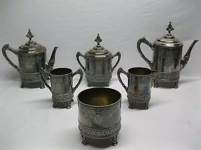 Meriden Victorian Aesthetic Era Tea Set Birds Leaves Fancy Silver Plate Old Vtg • $224.99