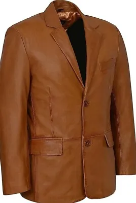 Mens Genuine Lambskin Handcraft Leather Blazer Coat Soft TWO BUTTON Black Jacket • $120