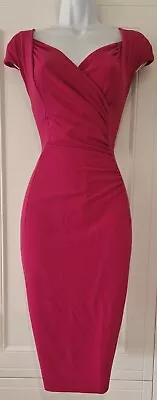 Womens Lk Bennett Pink Draped Crepe Stretch Sleeveless Formal Bodycon Dress 10. • £54.99