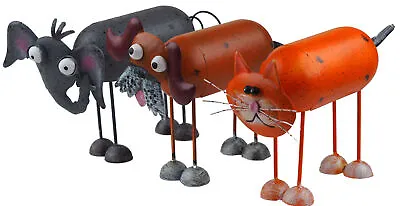 £17.99 • Buy Wobble Head Metal Novelty Garden Animal Ornaments - Cat Dog Elephant (Set Of 3)