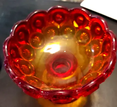 L E SMITH LARGE RED AMBERINA GLASS Candy Dish MOON & STARS COMPOTE 4 5/8  MCM • $17.99