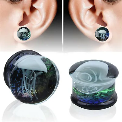 8-16mm Jellyfish Glass Ear Flesh Tunnel Ear Plug Expander Stretcher Kit Earrings • £5.86