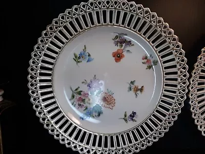 19th Century Dresden Plate Floral Patt Gilding Reticulated Hand Painted Germany • £47.50