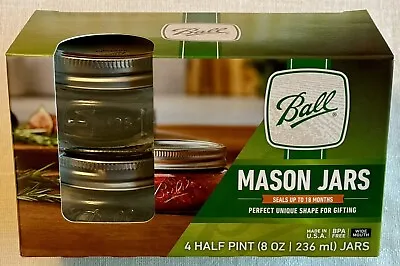 Ball Mason Jars 4 Half Pint Wide Mouth 8 Oz 236 Ml NIB • $20