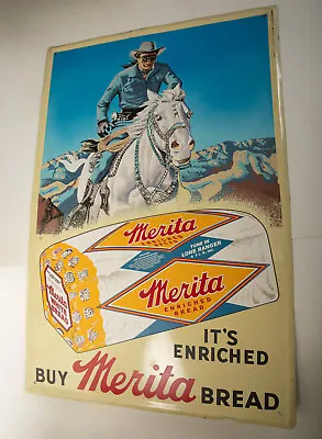 Merita Bread Sign (O2L) Painted Tin (JSF6) Lone Ranger 36  X 24  Embossed Frame • $590.75