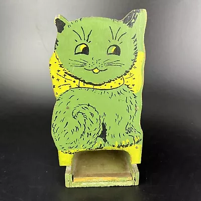 Match Box Holder Green Cat Folk Art Vtg Wall Hanging Match Dispenser Halloween • $34.99