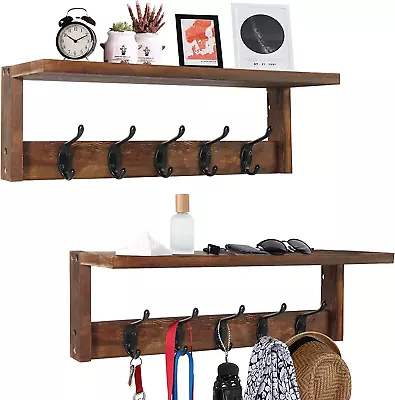 2 Pack Coat Rack Wall Mount Brown Wall Hooks Rack Decorative Coat Hanger • $35.99