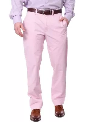 Ralph Lauren Mens Solid Pink Washable Hemmed Regular Fit Stretch Chino Pants • $24.99