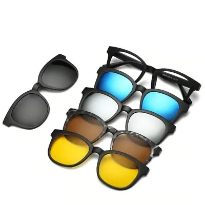 Magnetic Spectacle Rx Glasses Frame With 5+1 Pieces Polarized Sunglasses Clip-on • $12.57