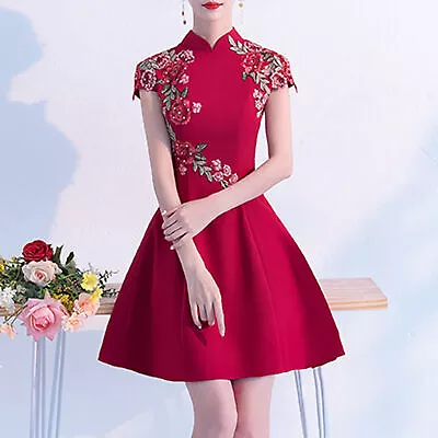 Chinese Dress Embroidery High Waist Vintage Women Mini Dress Clothing • $50.19