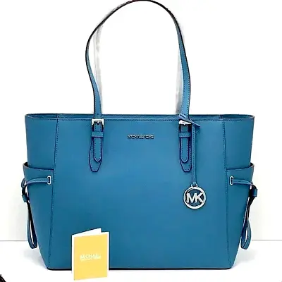 MICHAEL KORS GILLY LEATHER LARGE DRAWSTRING TRAVEL TOTE SHOULDER BAG $558 Teal • $119