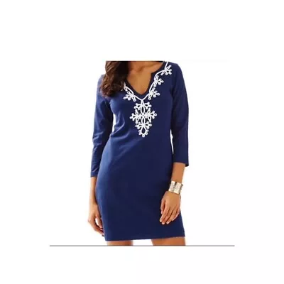 Lilly Pulitzer Women's Small Navy 3/4 Sleeve Pima Cotton Marina Mini Dress • $24.95