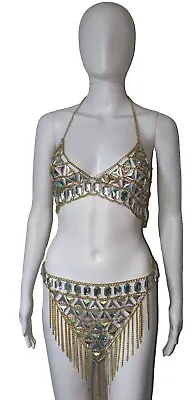 Women Festival Outfit 2 Piece Set Bralette Halter Crop Top Belly Skirt Sexy Body • $45